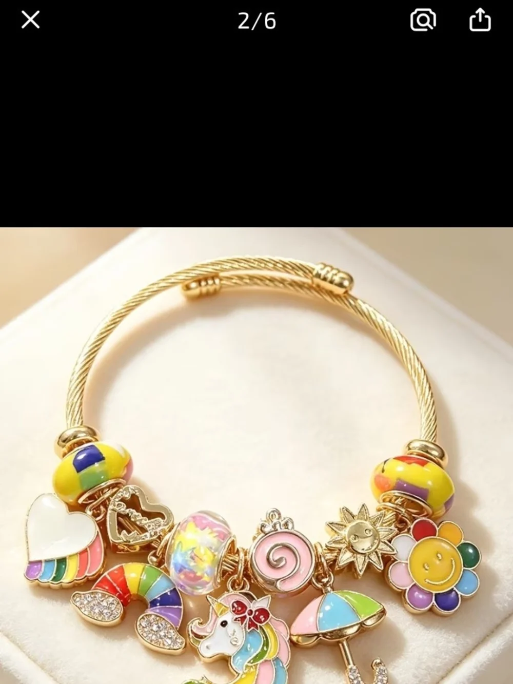 Kids Gold-Tone Rainbow Unicorn Charm Bracelet - Yellow Accents